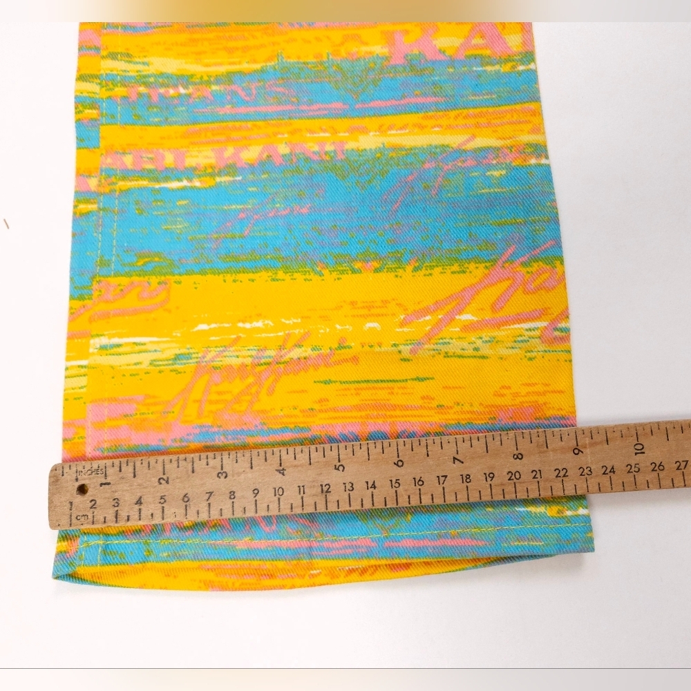 Karl Kani Vintage 90s NWT Turquoise Yellow Flare Denim Jeans 28 Small - Picture 9 of 16